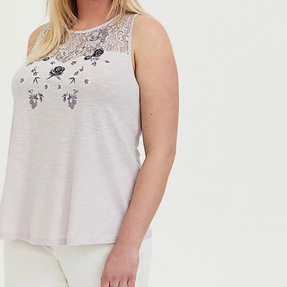 Torrid Lilac Embroidered Lace Yoke Tank - Picture 1 of 6
